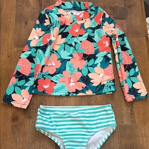 Carter's Floral and Striped Kids Swim Rashguard Set
